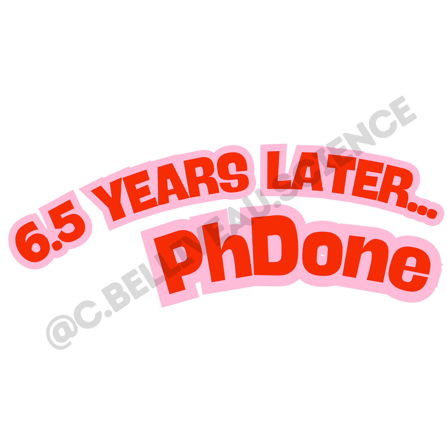 X years later... phdone custom vinyl sticker. Waterproof design for researchers and grad students celebrating academic milestones.