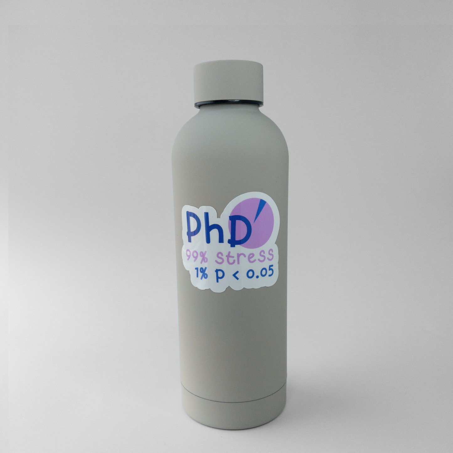 PhD Reality Pie Chart 99% stress and 1% significance vinyl sticker on water bottle