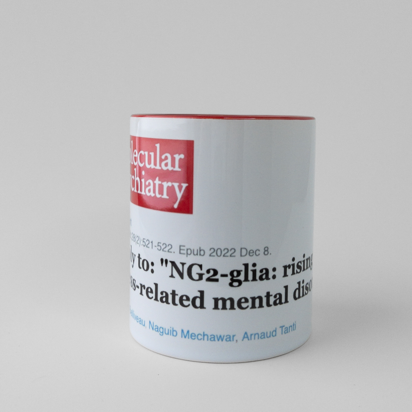 Classic Citation Mug (red) featuring your published paper’s title, authors, and journal logo. Ideal for researchers and scientists celebrating academic achievements.