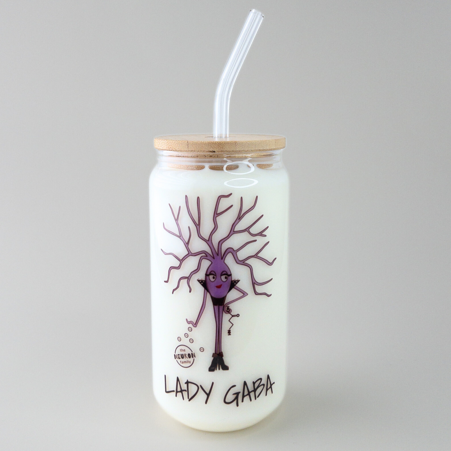 Lady GABA from The Neuron Family on a glass can