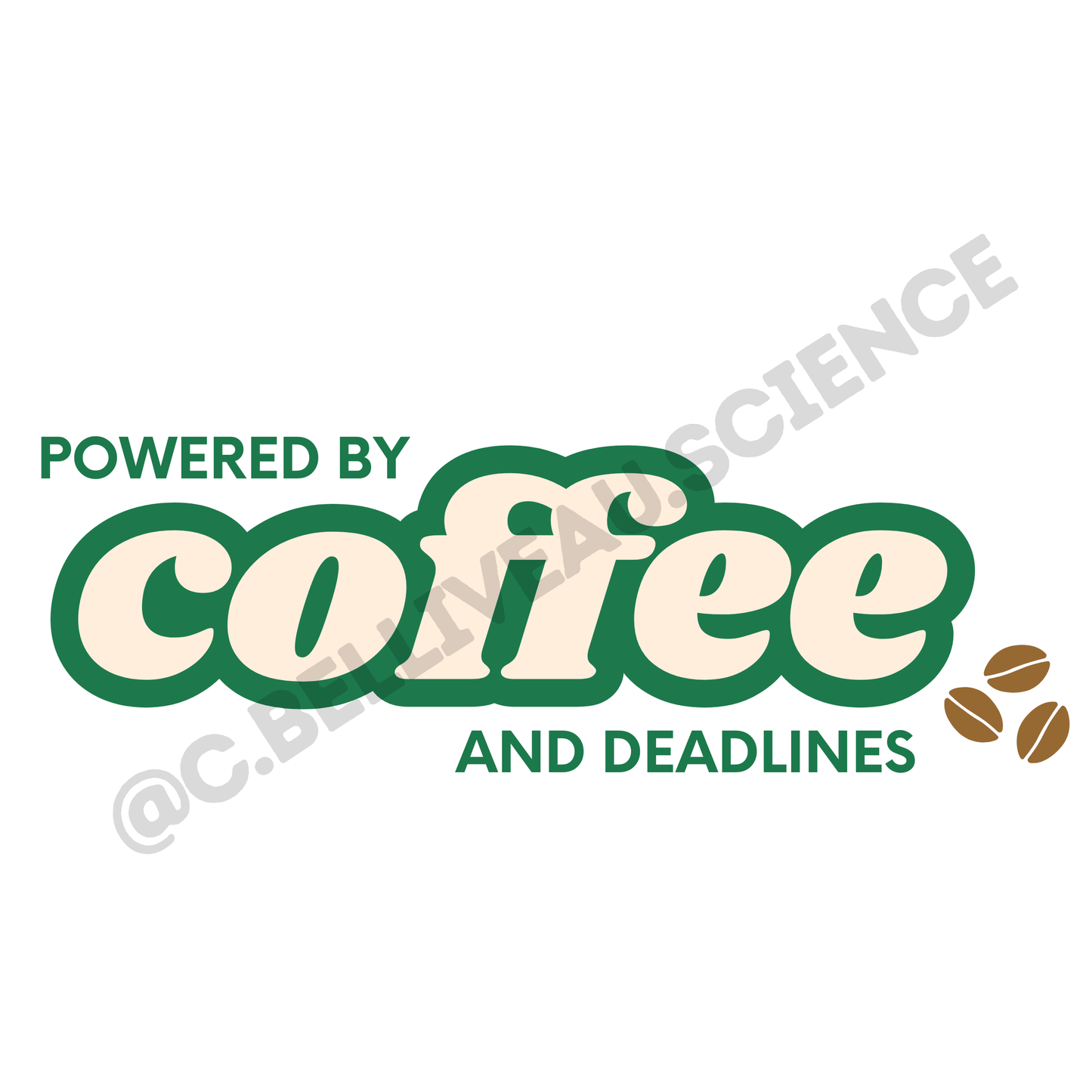 Powered by coffee and deadlines vinyl sticker. Waterproof design for researchers and grad students celebrating academic milestones.