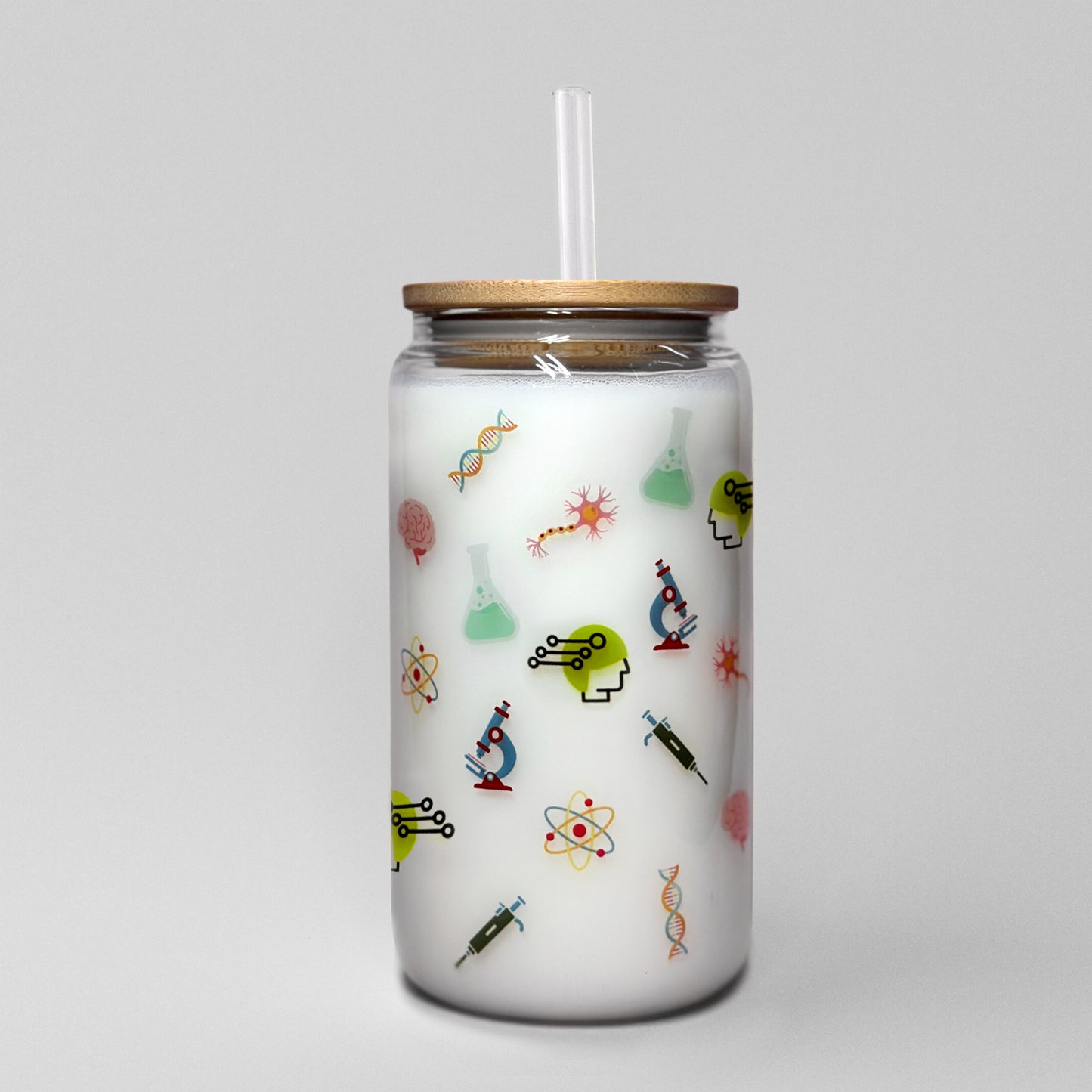 Custom glass can with science icons for scientists and researchers
