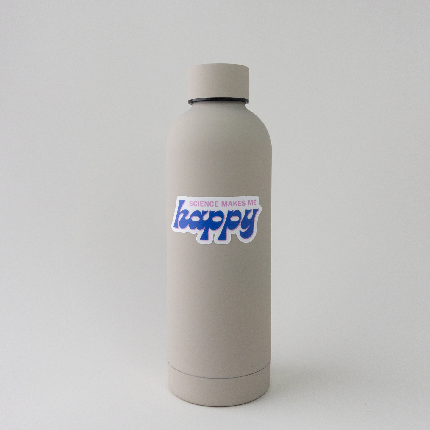 Science makes me happy vinyl sticker for lab laptops and notebooks. Humorous academic design for grad students and researchers.