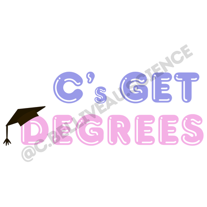 Cs get degrees vinyl sticker. Waterproof design for researchers and grad students celebrating academic milestones.