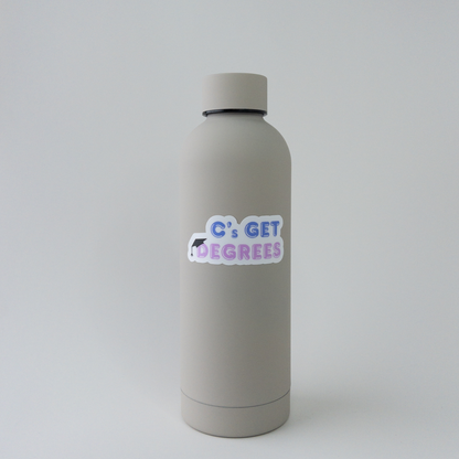 Cs get degrees vinyl sticker for lab laptops and notebooks. Humorous academic design for grad students and researchers.