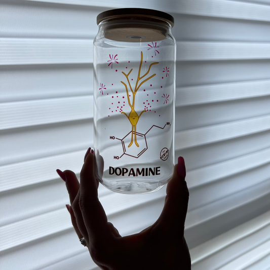 Glass can with The Neuron Family design of Dopamine Neuron
