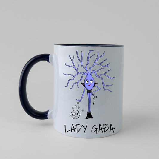 Lady Gaba neuron from The Neuron Family on a Dark Blue Mug