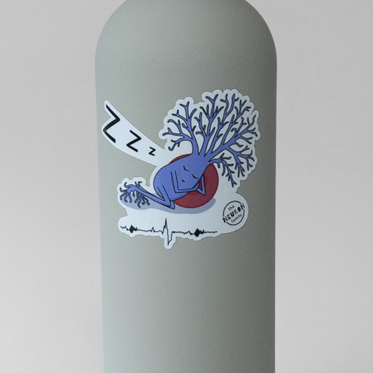 sleepy neuron design from the neuron family on a water bottle